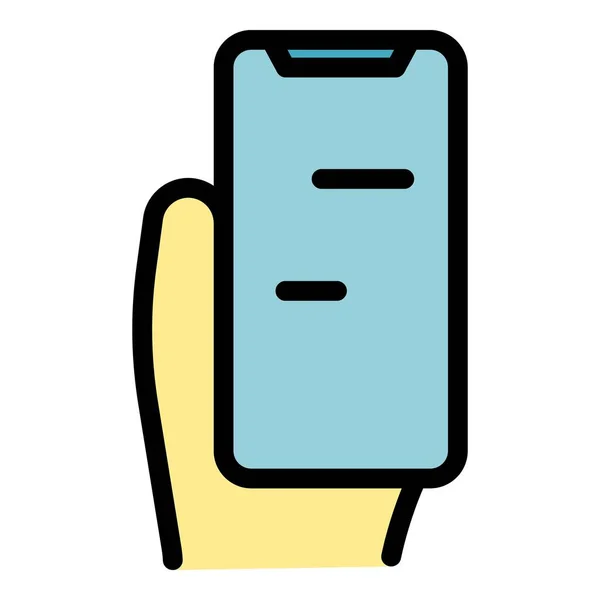 Utilizzando Android Telefono Icona Contorno Vettoriale Mano Mobile Tenendo Colore — Vettoriale Stock