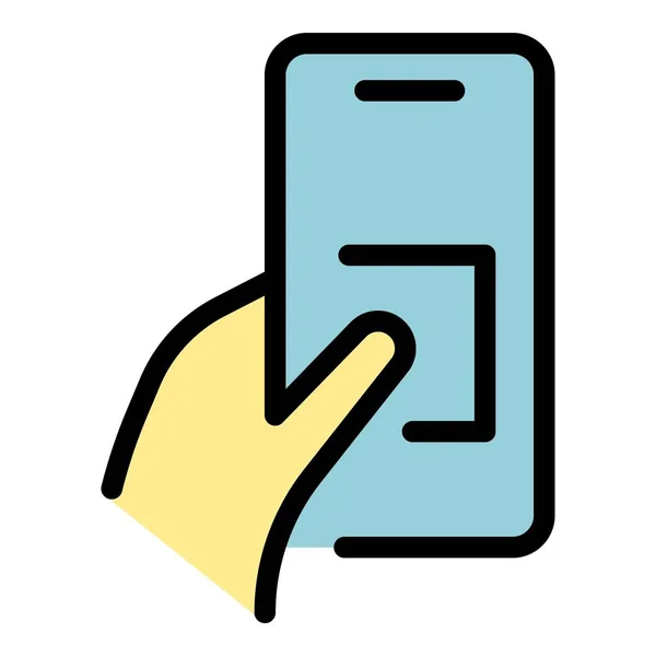 Gesture Android Telefon Ikon Kontur Vektor Handmobilen Rör Finger Färg — Stock vektor