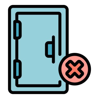 Tahliye kapısı simgesi engellendi. Beyaz arkaplan rengi üzerinde izole edilmiş web tasarımı için engellenmiş kapı vektör simgesi