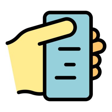 Gadget simgesi ana hatları vektörü tutuluyor. Cep telefonu. Akıllı hareketli renk düzlüğü