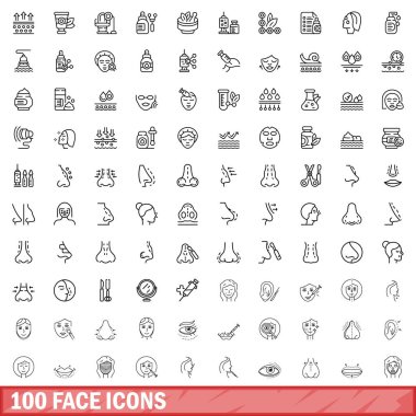 100 yüz simgesi hazır. Beyaz arkaplanda izole edilmiş 100 yüz simgesi vektörünün taslağı