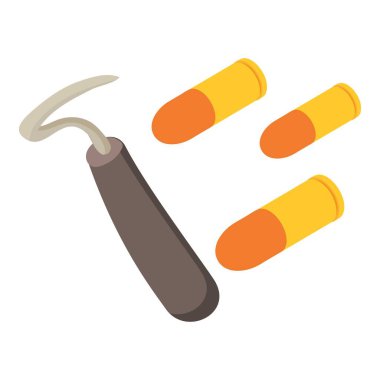 Eski batı ikonu izometrik vektörü. Yeni metal toynak penası ve üç uçan kurşun ikonu. Vahşi batı sembolü, batı.