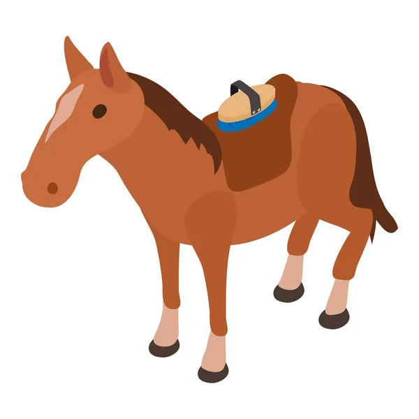 Изометрический Вектор Конной Иконы Стоячая Лошадь Седлом Щеткой Ухода Конный — стоковый вектор