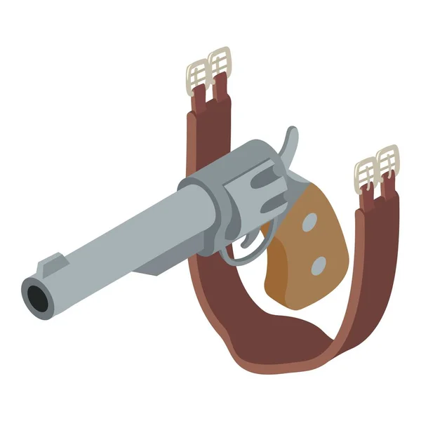Дика Західна Ікона Ізометричний Вектор Реалістичний Ретро Револьвер Шкіряний Значок — стоковий вектор