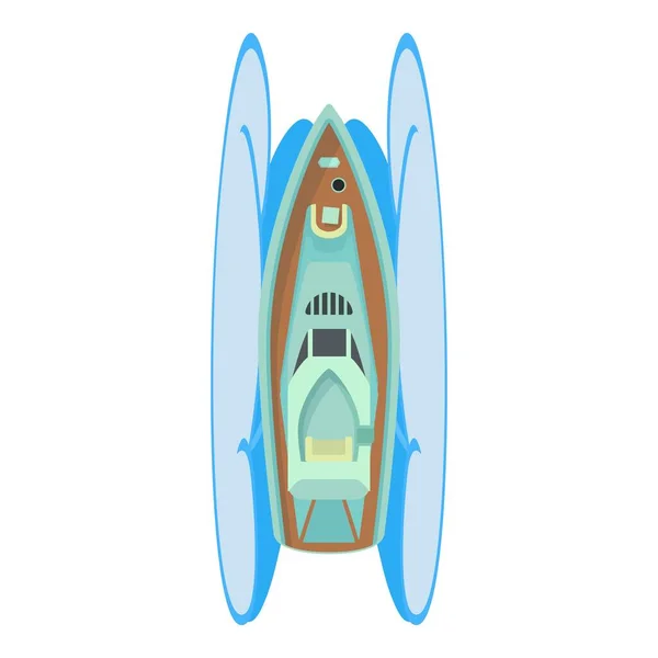 豪華ヨットアイコン等角ベクトル 海の波の下を巡航する白いパワーボート 現代のヨット 水上交通 トップビュー — ストックベクタ