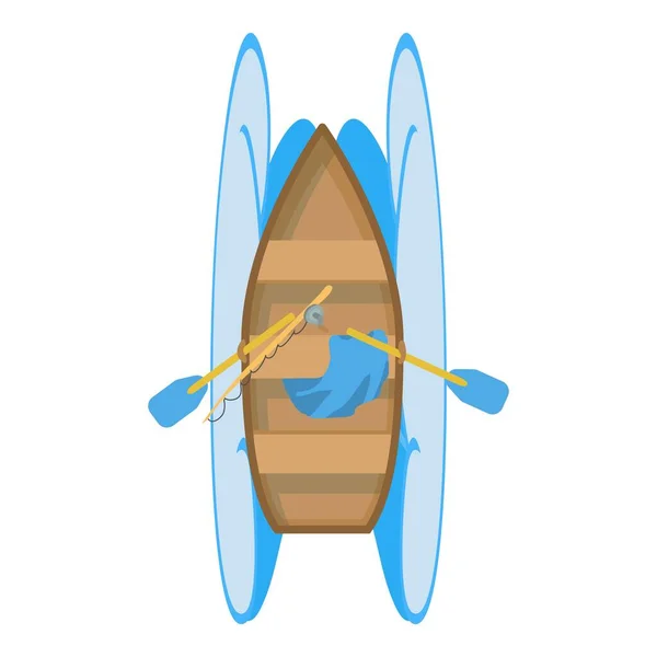 Icône Bateau Rames Vecteur Isométrique Bateau Pêche Bois Avec Pagaie — Image vectorielle