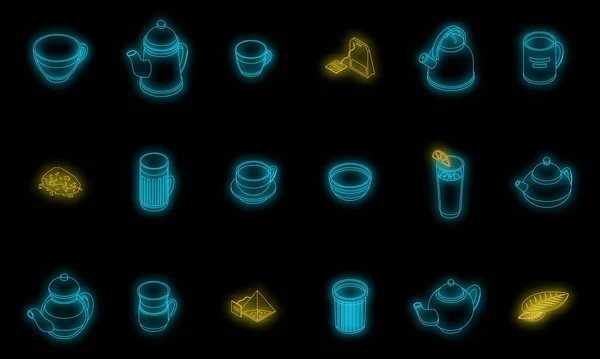 Tea Icons Set Isometric Set Tea Vector Icons Neon Color — Stock Vector
