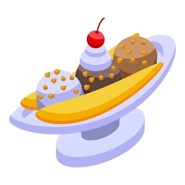 Sundae Μπανάνα Split Εικονίδιο Ισομετρική Διάνυσμα Κρέμα Γλυκό Φαγητό — Διανυσματικό Αρχείο