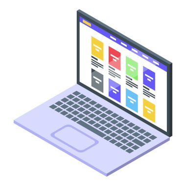 Dizüstü bilgisayar ikonu izometrik vektörü. Okul eğitimi. Açık eğitim