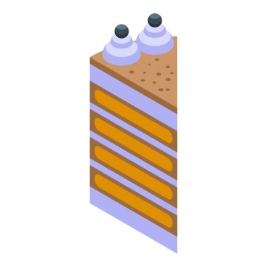 Tiramisu ikon izometrik vektörü. Pasta yiyeceği. Yiyecek parçası.