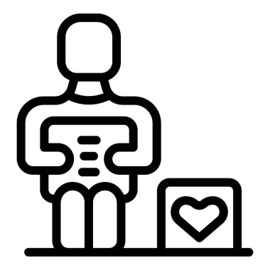 Evsiz adam ikonu ana hatları vektörü. Çocuk hayırseverliği. Çocuk kişi