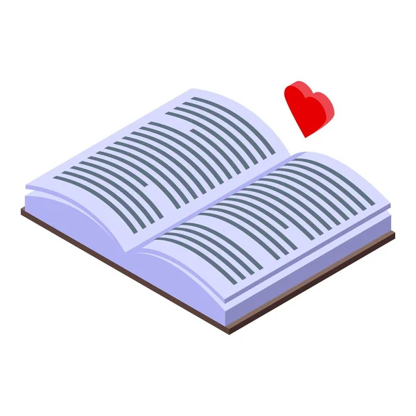 Icona Del Libro Amore Vettore Isometrico Studio Scolastico Apri Testo — Vettoriale Stock