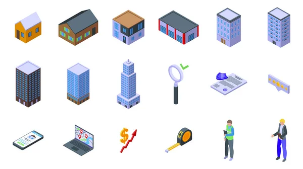 Real Property Assessment Icons Set Isometric Vector Tax House Business — Stock Vector