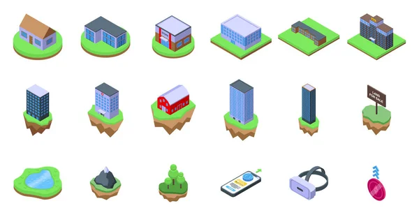 Metaverse Land Icons Set Isometric Vector Map Business Space — Stock Vector