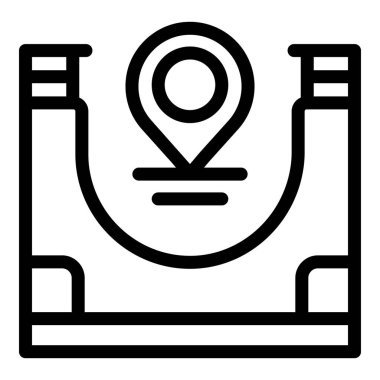 Paten parkı konumu ikonu ana hat vektörü. Kaykay rampası. Etkin şehir