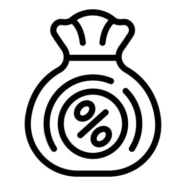 Para çantası kredi ikonu ana hatları vektörü. Vergi indirimi. Finans kesintisi