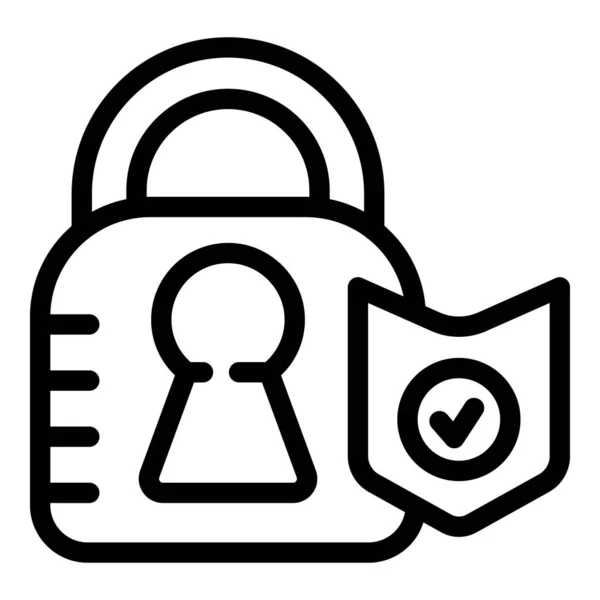 Candado Icono Escudo Contorno Vector Seguridad Guardia Cámara Bloqueo Datos — Vector de stock