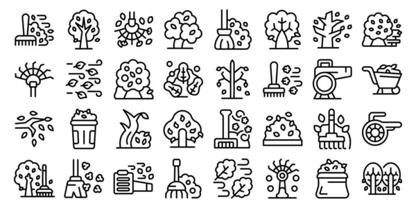 Cleaning Autumn Foliage Icons Set Outline Vector Garden Nature Cleaning — Stock Vector