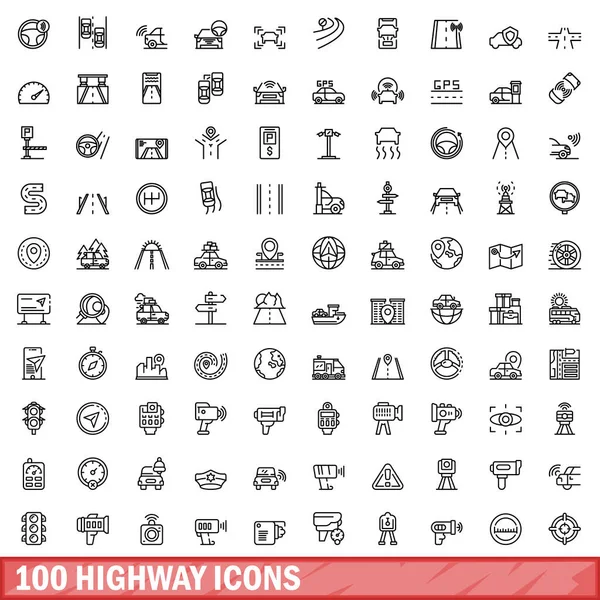 100 Highway Icons Set Outline Illustration 100 Highway Icons Vector — Stock Vector