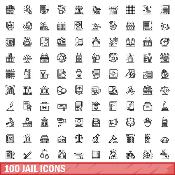 100 jail icons set. Outline illustration of 100 jail icons vector set isolated on white background