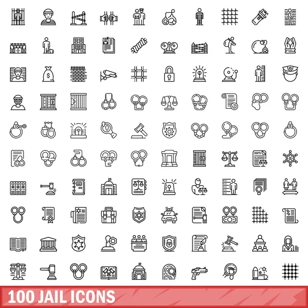 stock vector 100 jail icons set. Outline illustration of 100 jail icons vector set isolated on white background