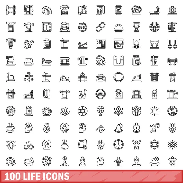 100 Life Icons Set Outline Illustration 100 Life Icons Vector — Stock Vector