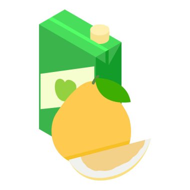 Pomelo suyu ikonu izometrik vektörü. Taze meyve suyu ve meyve suyu ambalajlama ikonu. Yiyecek ve içecek konsepti