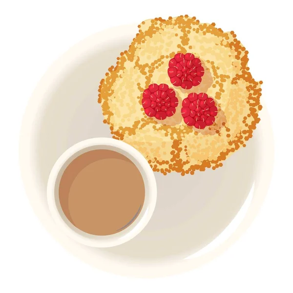Pfannkuchen Dessertsymbol Isometrischer Vektor Pfannkuchen Mit Himbeere Und Milchkaffee Dessert — Stockvektor