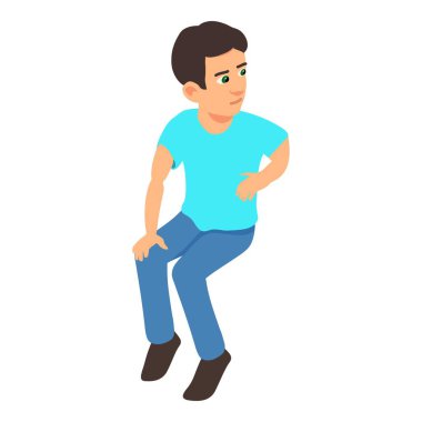 Oturan Adam ikonu izometrik vektörü. Sıradan giysiler içinde oturan esmer bir adam. Erkek, insan, insan, karakter