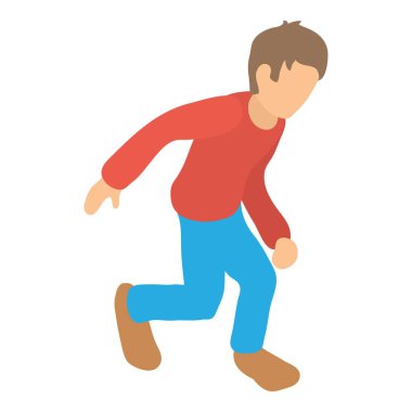 Yürüyen insan ikonu izometrik vektörü. Sıradan kıyafet ikonu giymiş yüzsüz bir genç. Erkek, insan, insan, karakter