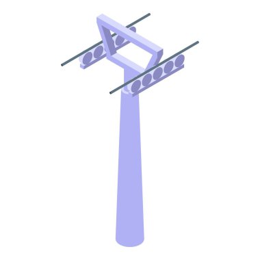 Kayak kaldırma kablosu izometrik vektörü. Kış yolculuğu. Kar kayakçısı