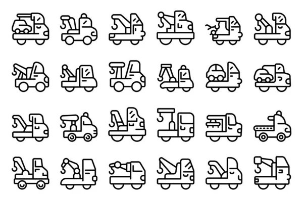 Rescue Tow Truck Icons Set Outline Vector Car Accident Crane — Stock Vector