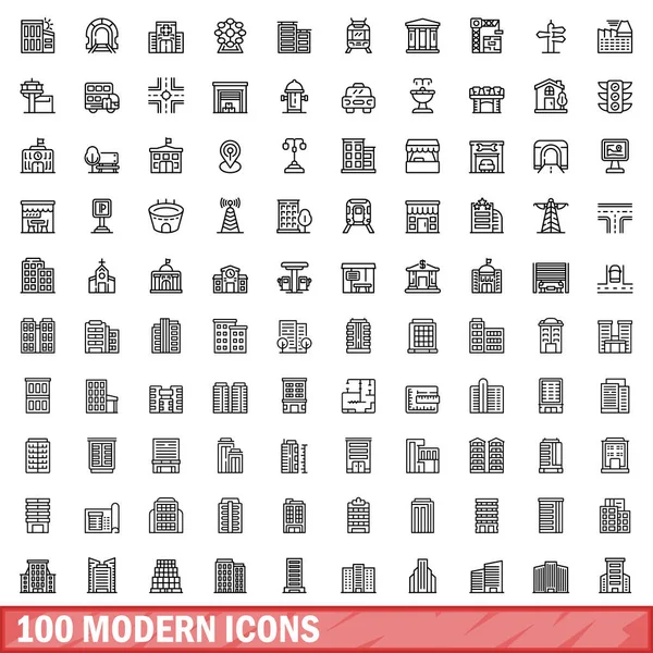 100 Modern Simge Seti Beyaz Arkaplanda Izole Edilmiş 100 Modern — Stok Vektör