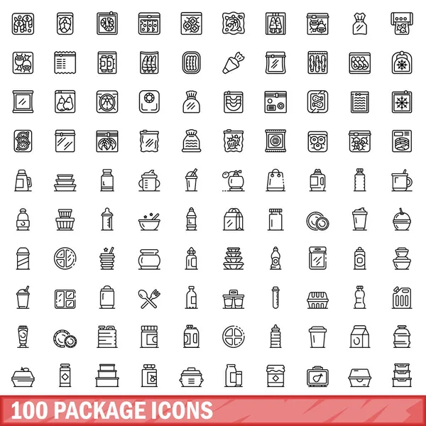 100 Package Icons Set Outline Illustration 100 Package Icons Vector — Stock Vector