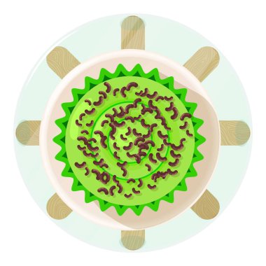 Ispanaklı kek ikonu izometrik vektörü. Yuvarlak cam masada ev yapımı ıspanaklı kek. Tatlı, tatlı yemek, güzel manzara.