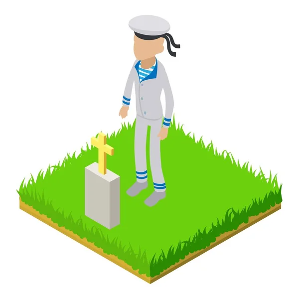 Sailor Icon Isometric Vector Faceless Seaman Character Stand Friend Grave — Stock Vector