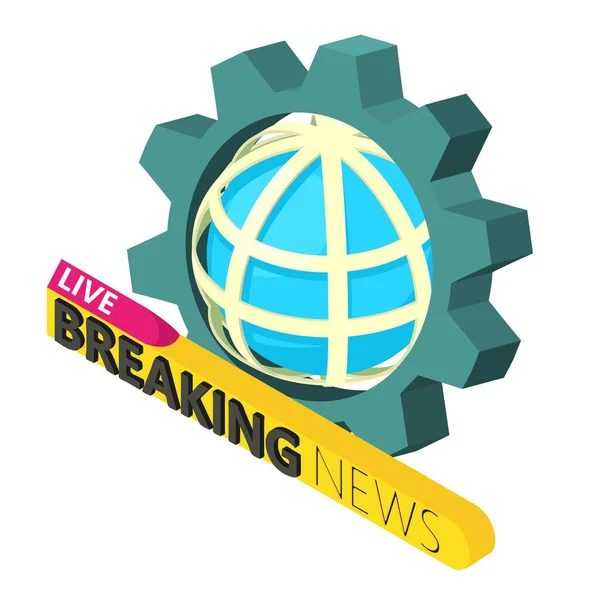 Изометрический Вектор Значка Новостей Глобус Надписью Live Breaking News Icon — стоковый вектор