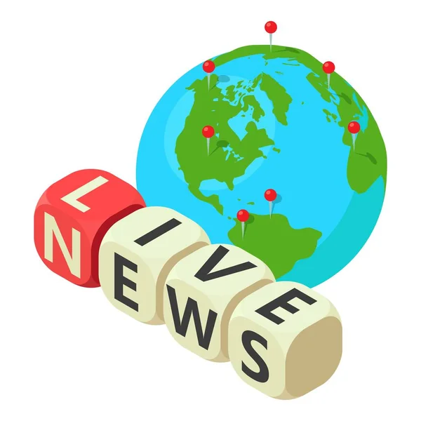 Live News Icon Isometric Vector Live News Inscription Planet Background — Stock Vector