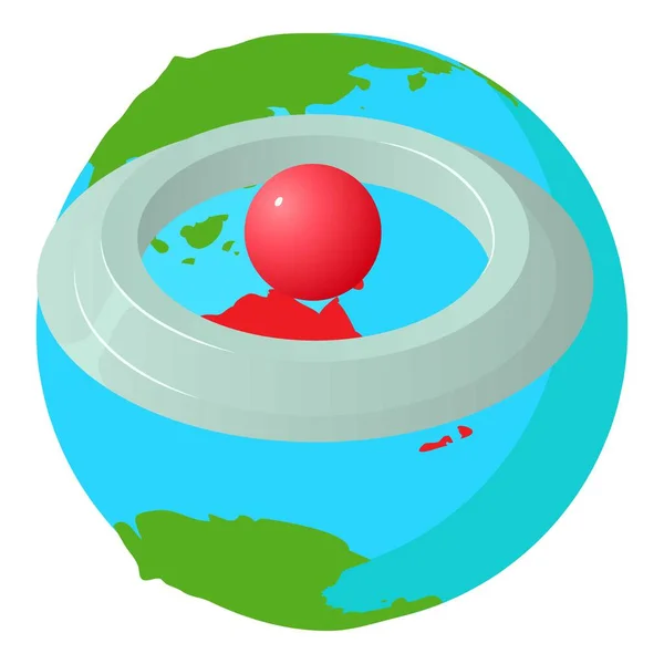 ナビゲーションアイコン等角ベクトル 大きな赤い丸いピンのアイコンを持つ惑星地球の地球 場所の決定 ナビゲーションコンセプト — ストックベクタ