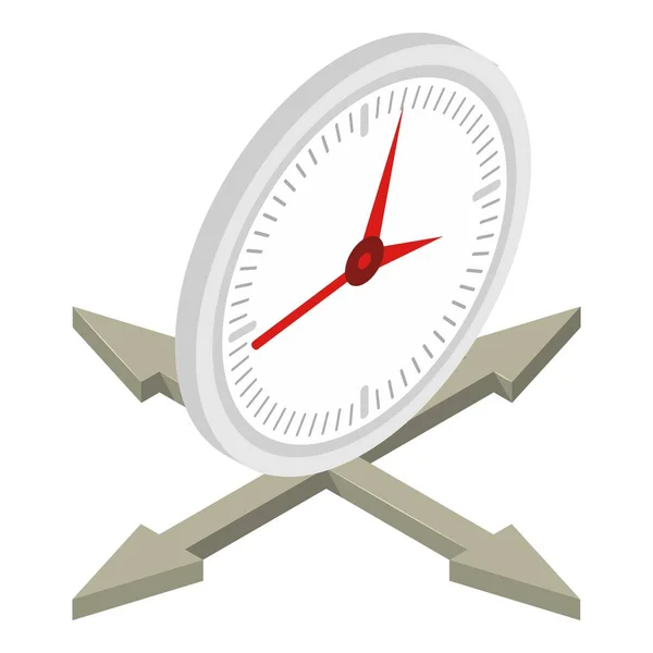 現代の時計のアイコン等角ベクトル 異なる方向の矢印上の新しい壁時計 時間の概念 内部要素 — ストックベクタ