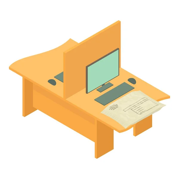 Icono Muebles Oficina Vector Isométrico Sobre Postal Escritorio Partición Equipo — Vector de stock