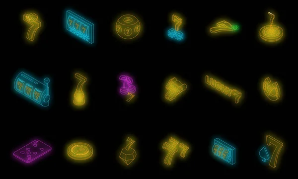 Glückliche Symbole Gesetzt Isometrisches Set Von Glücklichen Vektorsymbolen Neonfarben Auf — Stockvektor