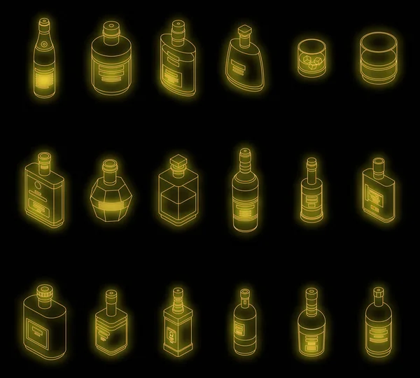 Ikony Bourbona Ustawione Isometryczny Zestaw Ikon Wektorowych Burbona Neonowy Kolor — Wektor stockowy
