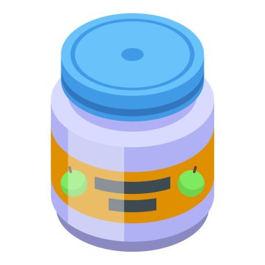 Bebek maması kavanozu izometrik vektörü. Kendine iyi bak. Ebeveyn dadı