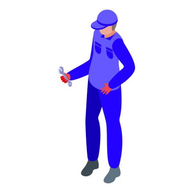 Tesisatçı ikonu izometrik vektörünü onar. Erkek servisi. Çevrim içi araç