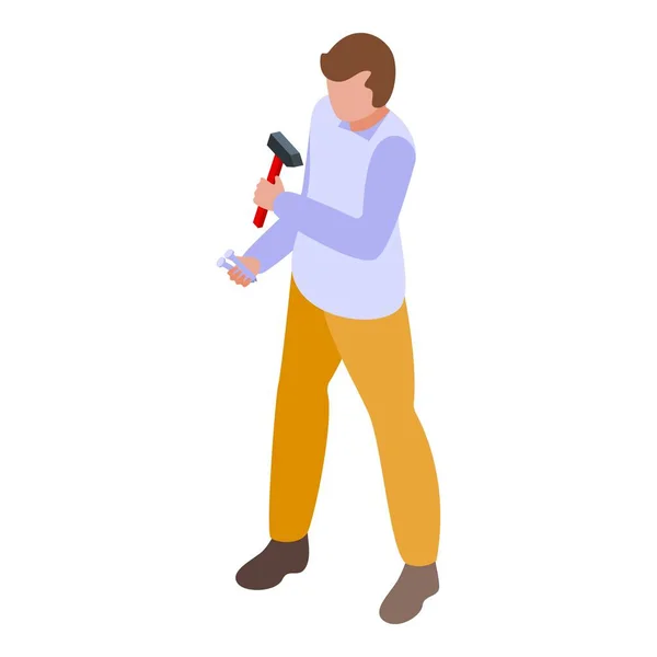 Hammer Work Icon Isometric Vector Service Work Person Online — Stock Vector