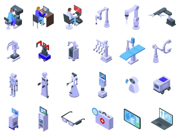Los Iconos Del Operador Del Robot Médico Establecen Vector Isométrico — Archivo Imágenes Vectoriales