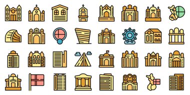 Helsinki simgeleri dış hat vektörünü ayarlar. Finlandiya şehri. Beyaz üzerine ince çizgi renginde şehir anıtı