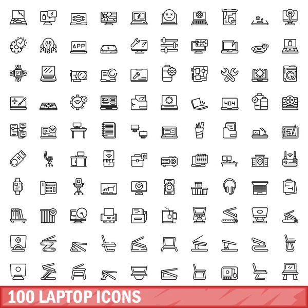 100 Laptop Icons Set Outline Illustration 100 Laptop Icons Vector — Stock Vector