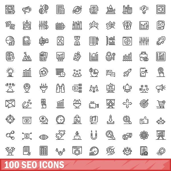 100 Seo Icons Gesetzt Umriss Illustration Von 100 Seo Symbole — Stockvektor